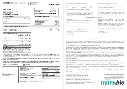 Ukraina Monobank wyciąg z kredytu hipotecznego w formatach Word i PDF